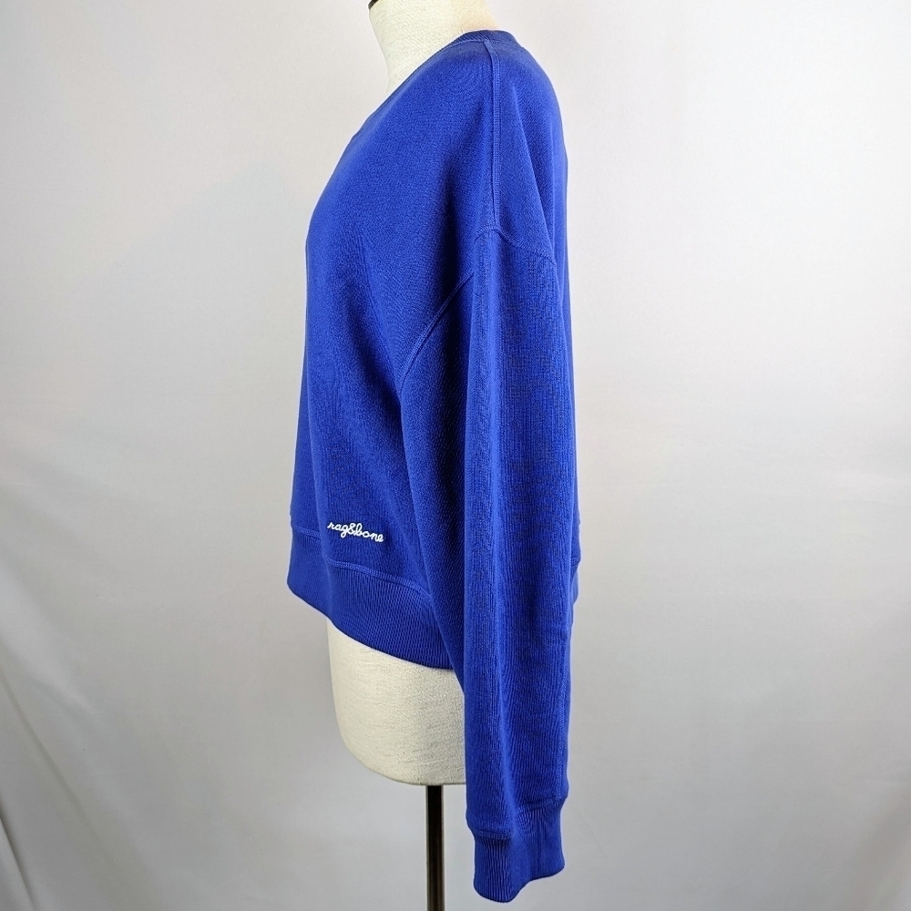 rag & bone Vintage Terry Sweatshirt Crew Neck Cropped Relaxed Fit Blue L NWT - Picture 8 of 14